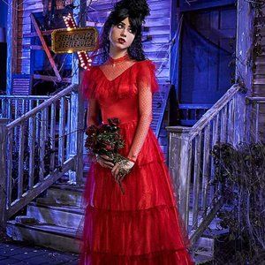 🎃 Size XL Adult Lydia Deetz Costume - Beetlejuice 👻 Halloween Red Dress